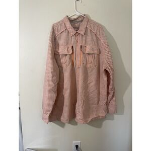 Cabela's Guidewear Men's 3XL Orange‎ Plaid Vented UPF Button Up Shirt Nylon Hike